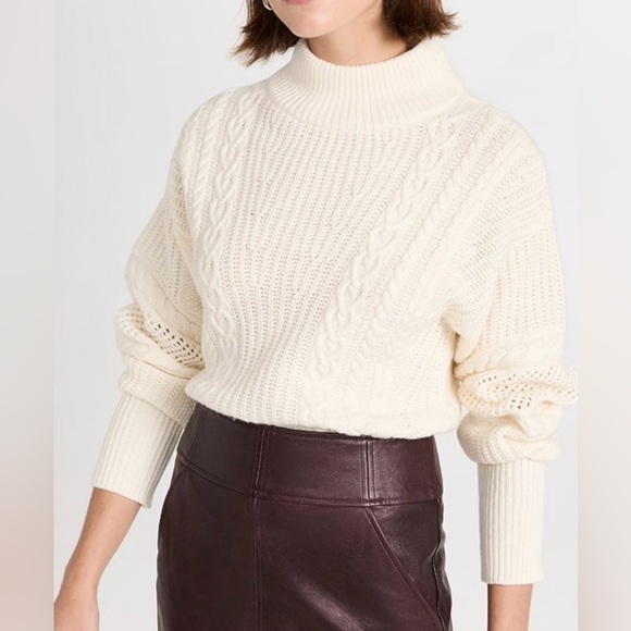 Veronica Beard Bertilda Cable Knit SweaterCreamSize M